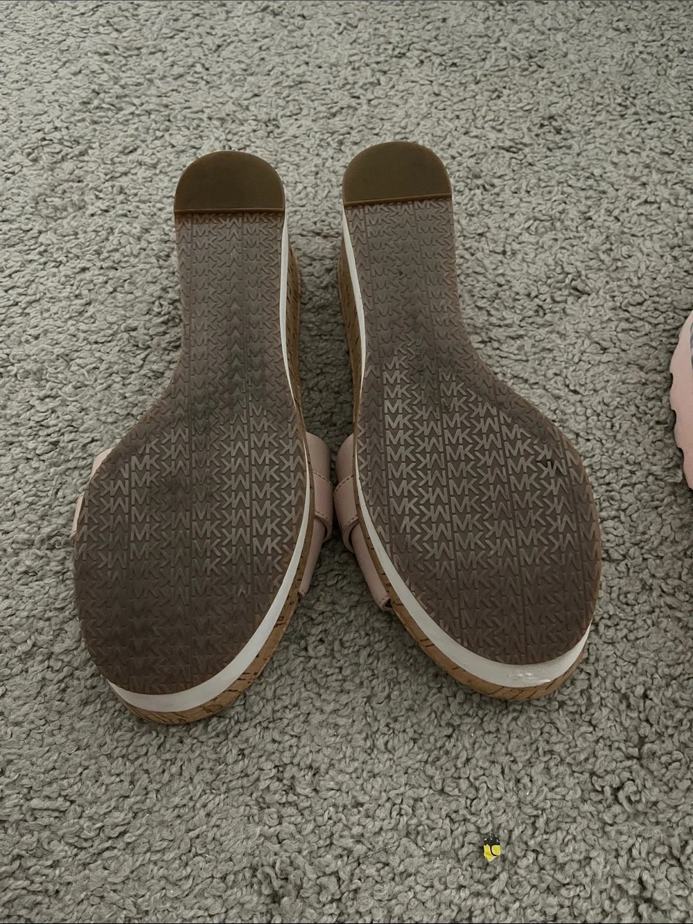 Michael Kors Blush Pink Leather MK Logo Cork Slide Sandals